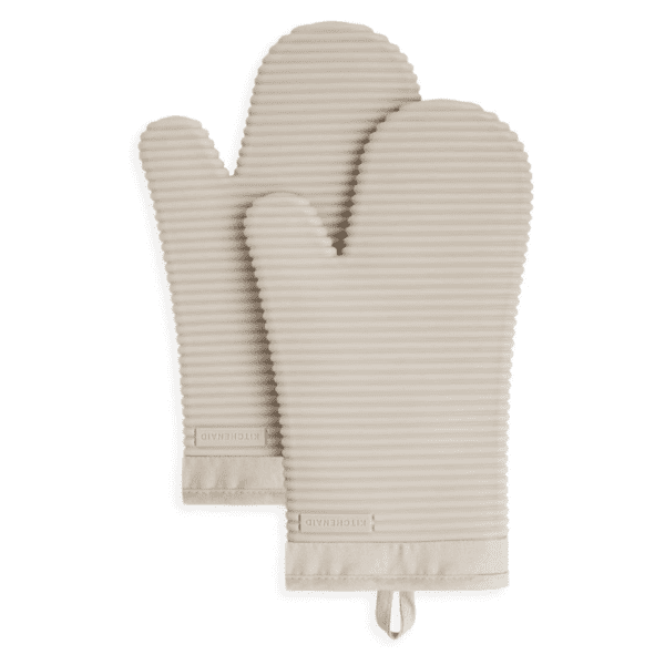 KitchenAid Ribbed Soft Silicone Oven Mitt Set, 7"x13", Milkshake 2 Count